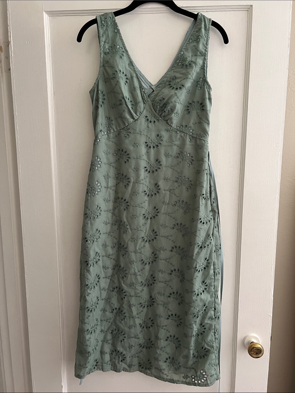 Sleeveless Sage Eyelet Midi Dress